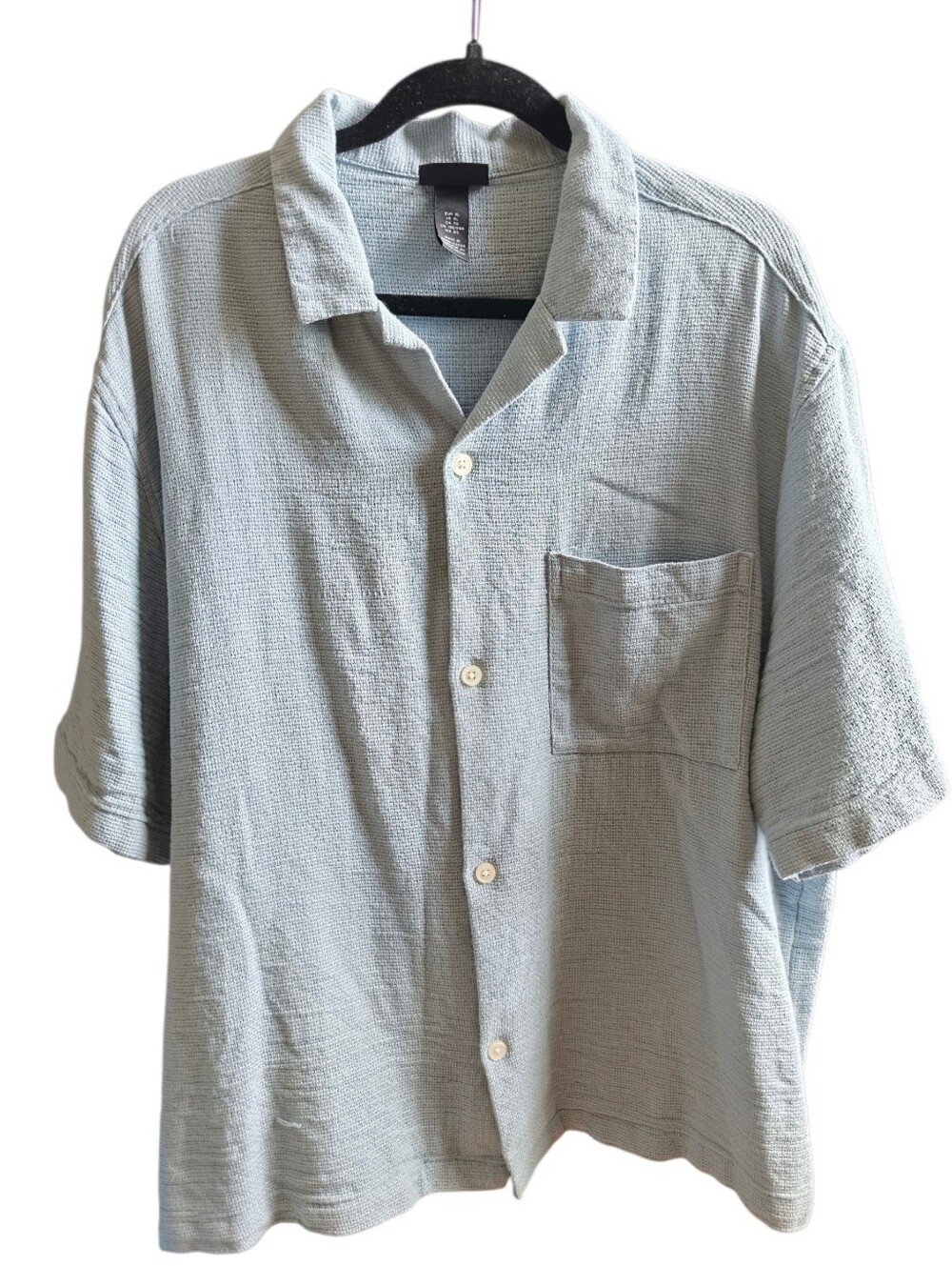 H&M Pale Blue Short Sleeve Texture Button-Down Shirt